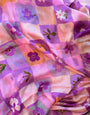 Lavender Pink Chinnon Saree with Artistic Floral Check Print & Attached Blouse Piece