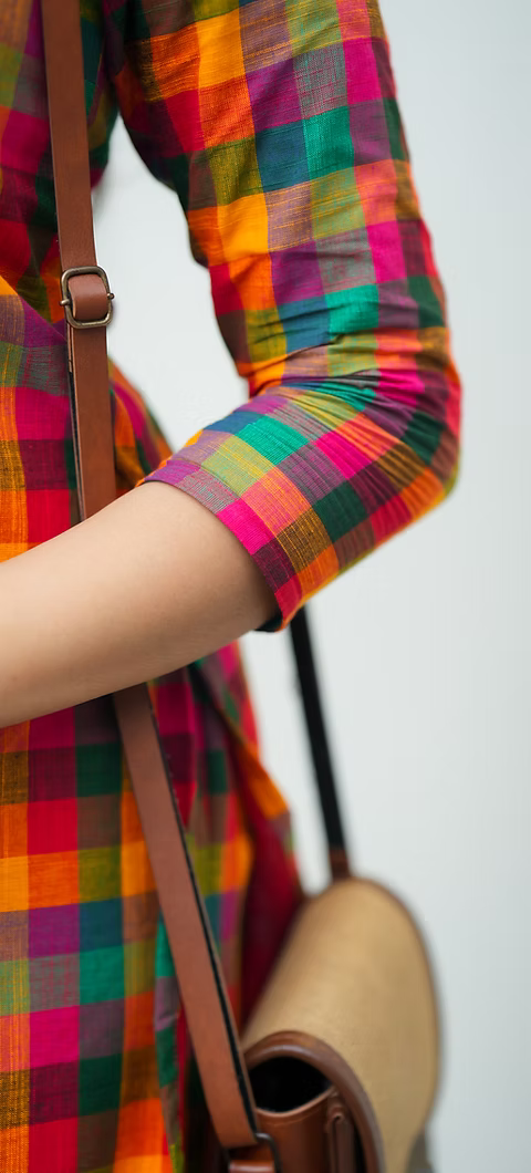 Madras 120 Count Cotton Multicolour Check Kurta & Pant Co-ord Set for Women