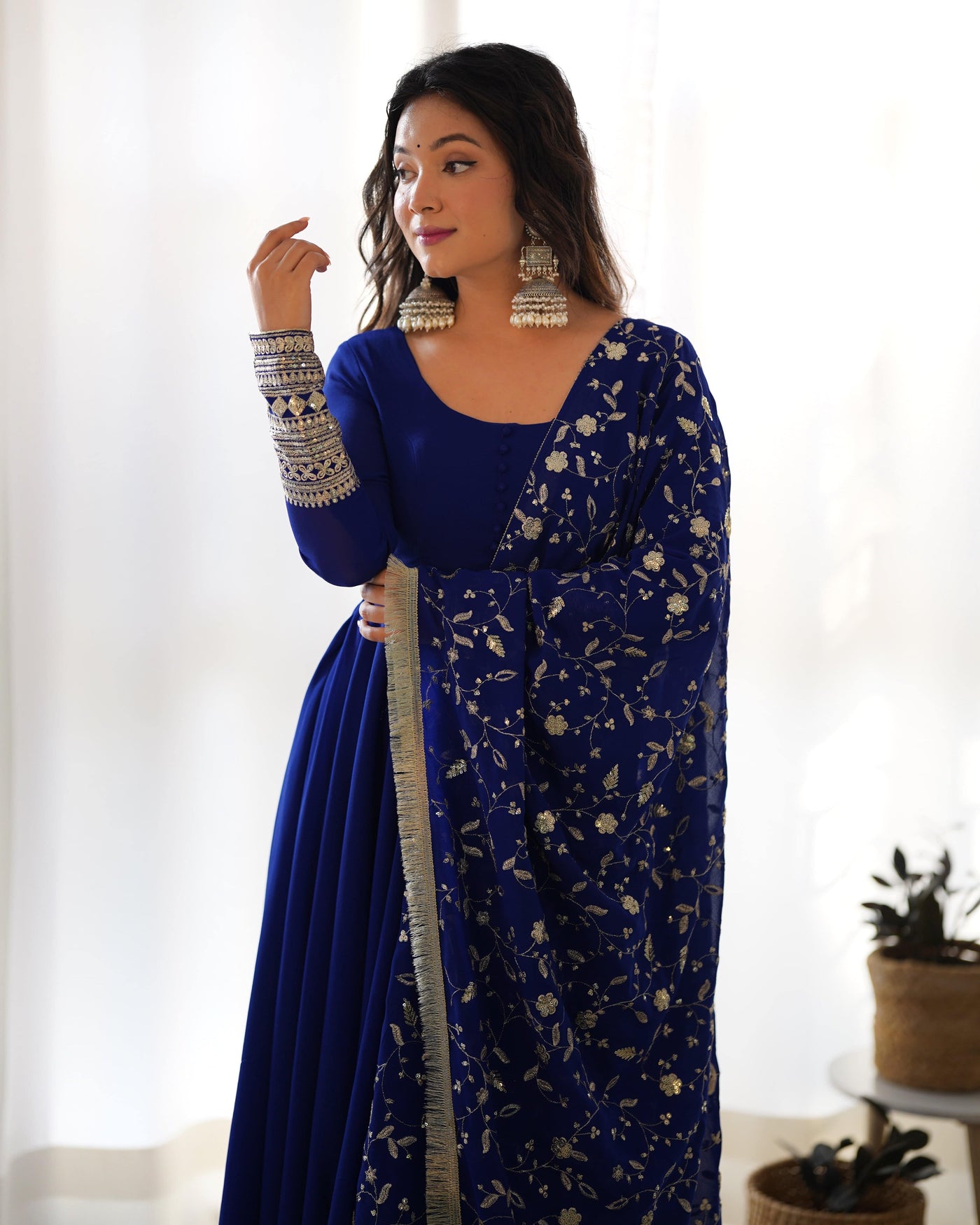 Colorful Georgette Anarkali Gown Set with Dupatta & Pants – Perfect for Festivities
