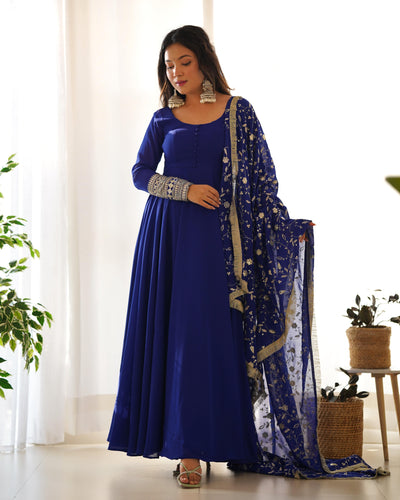 Colorful Georgette Anarkali Gown Set with Dupatta & Pants – Perfect for Festivities