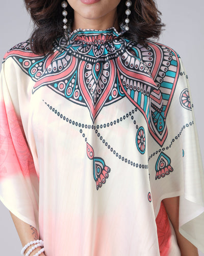 Coral Cream Mandala Print Freehand Saree – Handsfree Draping Elegance
