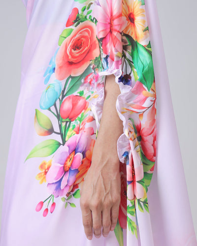 Lavender Bloom Floral Freehand Saree – Handsfree Elegance in Pastel Perfection