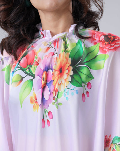 Lavender Bloom Floral Freehand Saree – Handsfree Elegance in Pastel Perfection