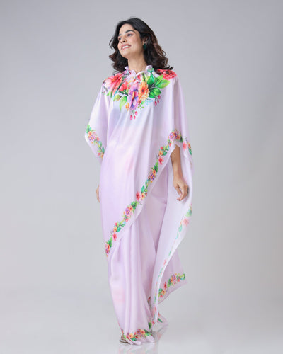 Lavender Bloom Floral Freehand Saree – Handsfree Elegance in Pastel Perfection