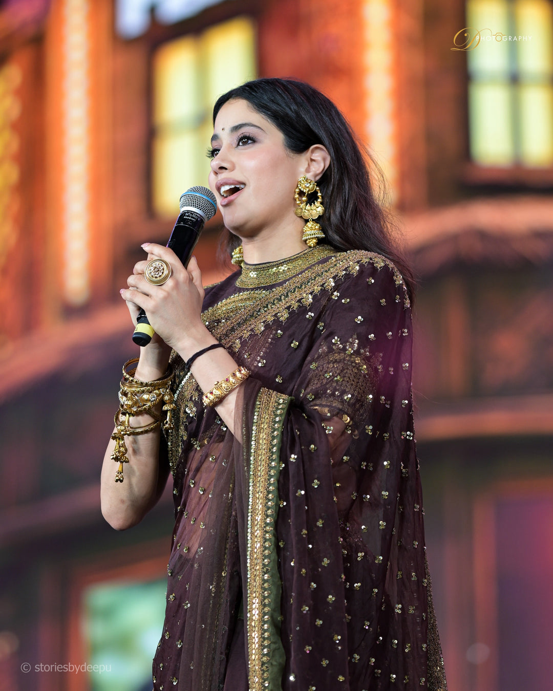 Dark Coffee Brown Embroidered Georgette Saree with Heavy Zari Work & Designer Blouse | Premium Wedding Wear Saree