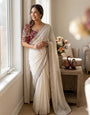 Off White Embellished Georgette Saree with Sequins Border & Designer Blouse | Festive, Wedding & Reception Wear Saree