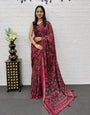Wine Maroon Modal Silk Saree with Traditional Ajrakh Print & Designer Pallu | Festive Ethnic Wear Saree
