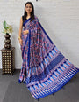 Royal Blue Modal Silk Saree with Geometric Floral Print & Heritage Designer Pallu | Festive & Party Wear Saree