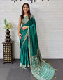 Emerald Green Satin Silk Saree with Kashmiri Paisley Print Pallu & Designer Border | Festive & Wedding Wear Saree