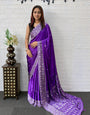 Royal Purple Satin Silk Saree with Kashmiri Paisley Print Pallu & Mirror Butti Detailing | Festive & Wedding Wear Saree