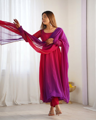 Vibrant Pink & Purple Ombre Fox Georgette Anarkali Set – A Dreamy Flair for Summer Weddings & Festivities