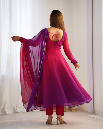Vibrant Pink & Purple Ombre Fox Georgette Anarkali Set – A Dreamy Flair for Summer Weddings & Festivities
