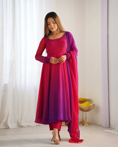 Vibrant Pink & Purple Ombre Fox Georgette Anarkali Set – A Dreamy Flair for Summer Weddings & Festivities