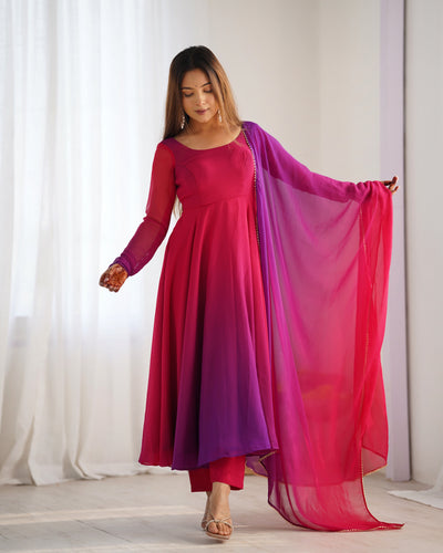 Vibrant Pink & Purple Ombre Fox Georgette Anarkali Set – A Dreamy Flair for Summer Weddings & Festivities