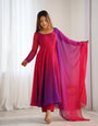 Vibrant Pink & Purple Ombre Fox Georgette Anarkali Set – A Dreamy Flair for Summer Weddings & Festivities
