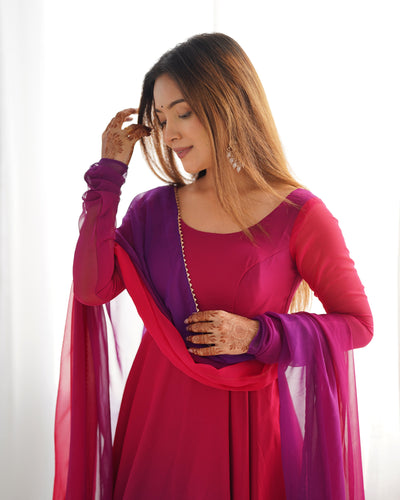Vibrant Pink & Purple Ombre Fox Georgette Anarkali Set – A Dreamy Flair for Summer Weddings & Festivities