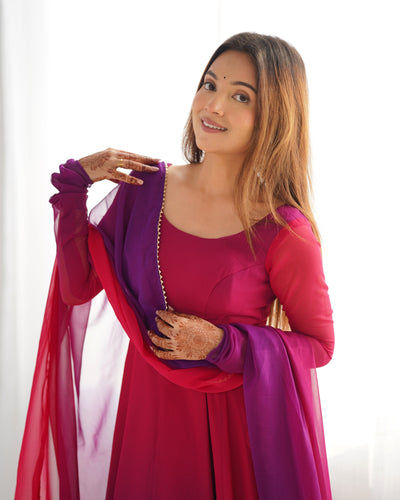 Vibrant Pink & Purple Ombre Fox Georgette Anarkali Set – A Dreamy Flair for Summer Weddings & Festivities