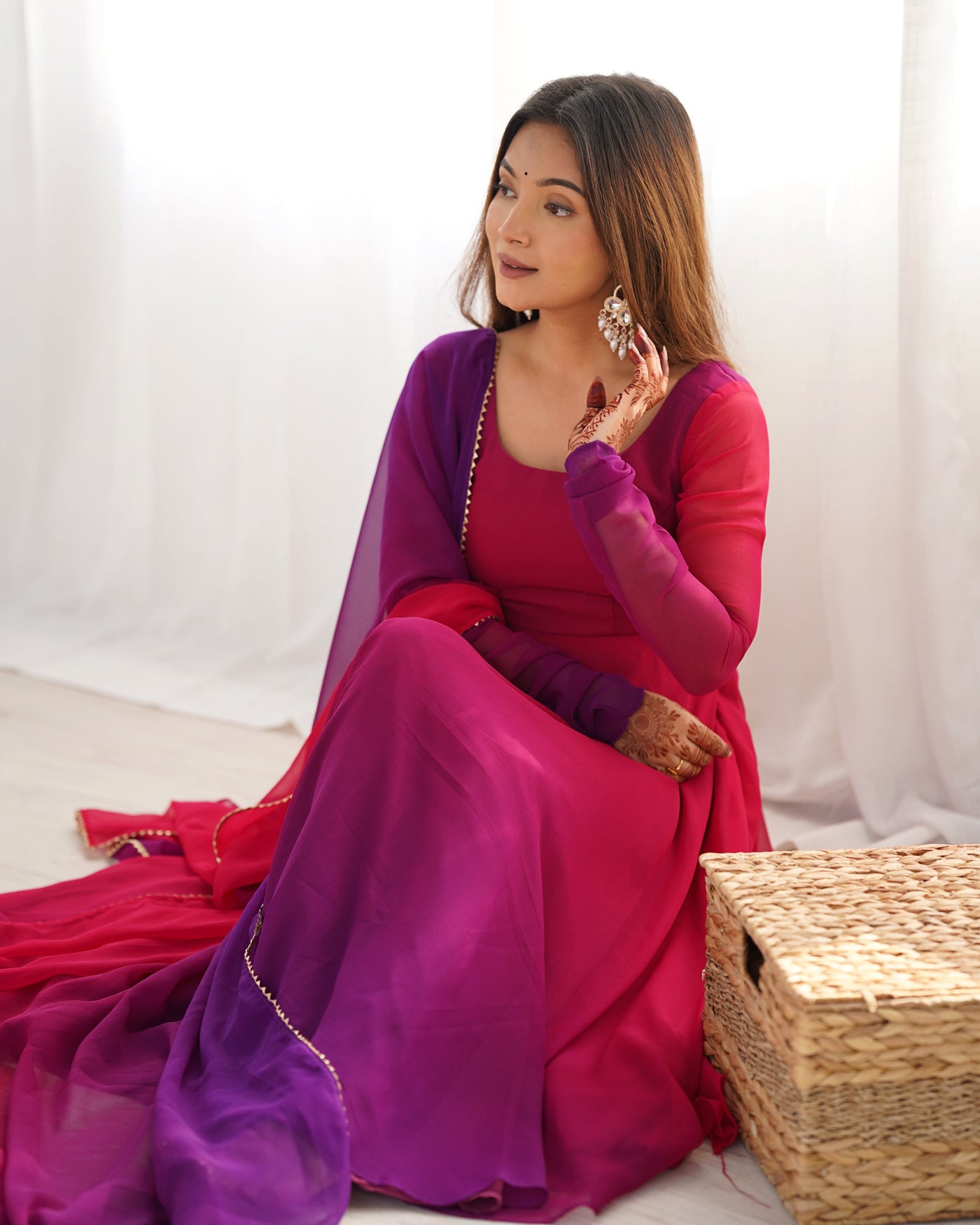 Vibrant Pink & Purple Ombre Fox Georgette Anarkali Set – A Dreamy Flair for Summer Weddings & Festivities
