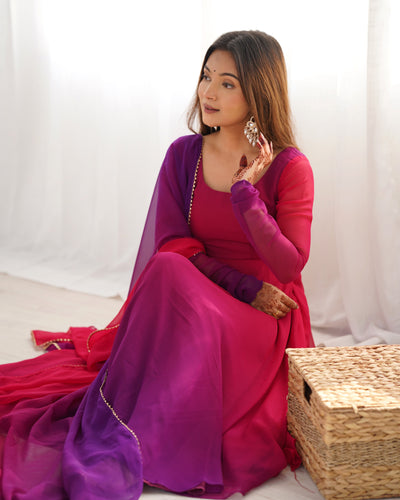 Vibrant Pink & Purple Ombre Fox Georgette Anarkali Set – A Dreamy Flair for Summer Weddings & Festivities
