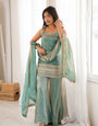 Sea Green Fendy Silk Embroidered Kurta Set with Bell Bottom Pants & Designer Dupatta