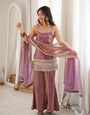 Dual Tone Mauve Fendy Silk Embroidered Kurta Set with Bell Bottom Pants & Designer Dupatta