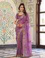 Lavender Purple Fendy Satin Embroidered Saree with Elephant Motifs & Zari Border | Designer Festive Wear Saree with Tassels & Heavy Embroidered Blouse