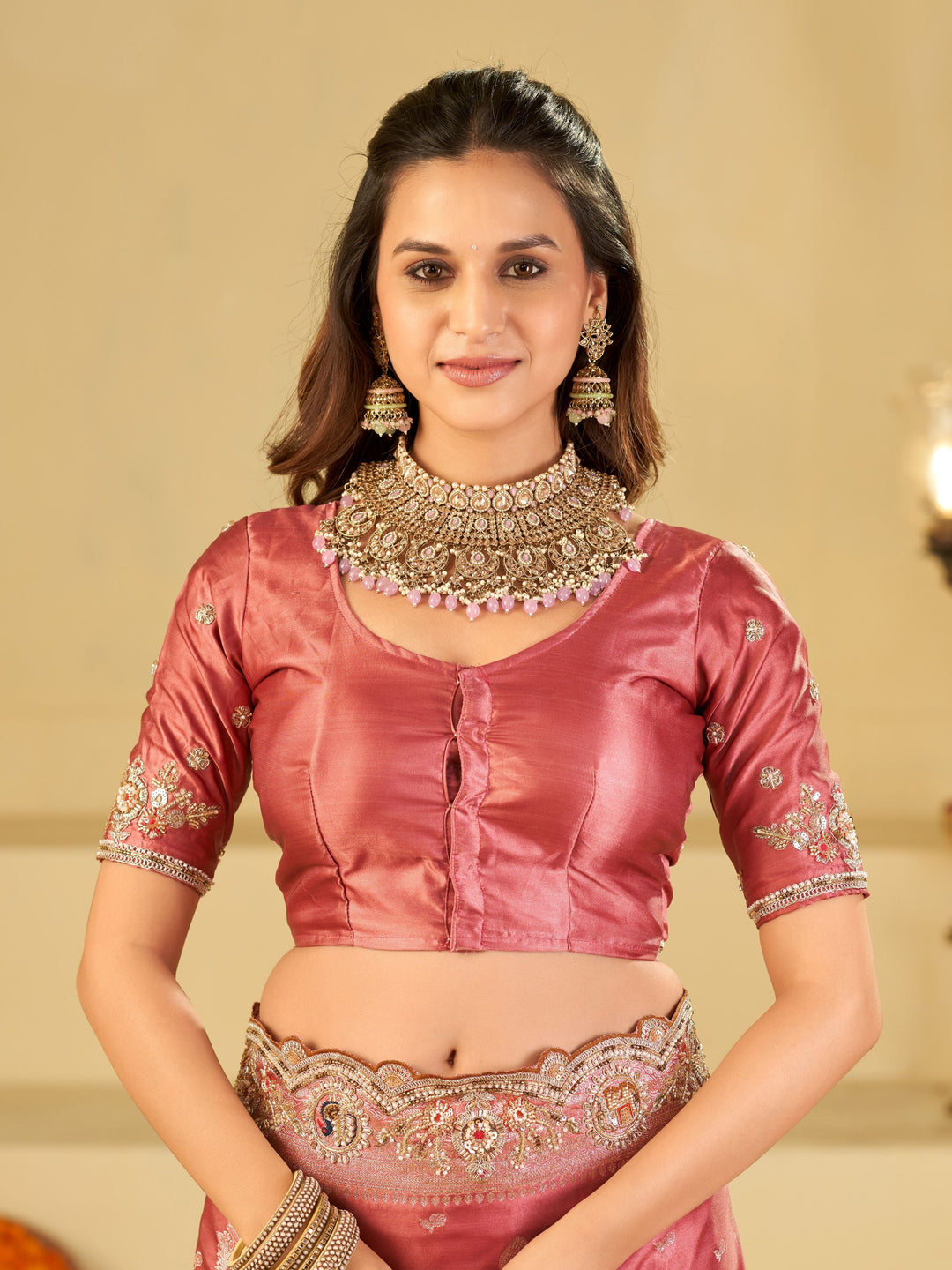 Dusty Rose Pink Banarasi Silk Saree with Heavy Embroidered Scallop Border & Rich Zari Woven Pallu | Designer Wedding Festive Saree