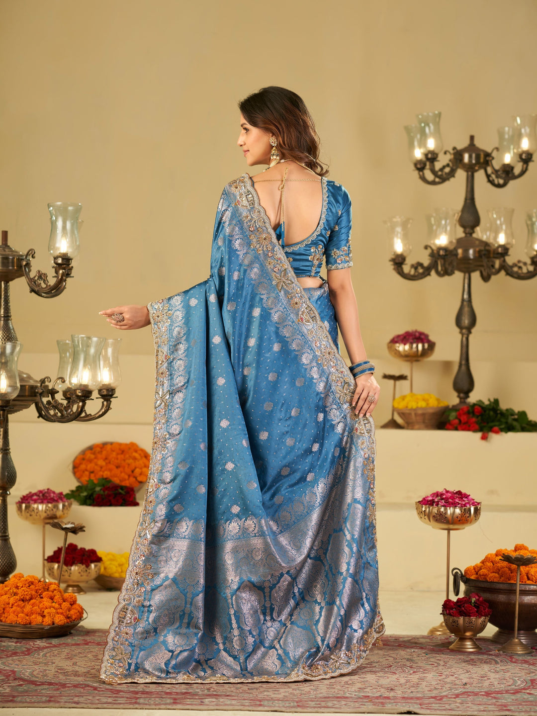 Royal Blue Banarasi Silk Saree with Heavy Embroidered Border & Rich Zari Woven Pallu | Designer Wedding Festive Saree