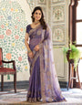 Royal Lavender Purple Fendy Satin Embroidered Saree with Paisley Motifs & Zari Border | Designer Festive Saree with Tassels & Heavy Embroidered Blouse