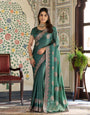 Emerald Green Fendy Satin Designer Saree with Circular Embroidery & Heavy Zari Border | Festive Party Wear Saree with Blouse