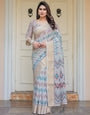 Beige Multicolour Tribal Printed Handloom Cotton Saree with Woven Zari Border & Ethnic Pallu