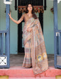 Coffee Brown Handloom Cotton Saree with Classical Art & Sacred Cow Pallu