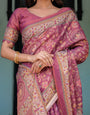 Plum Rose Handloom Cotton Saree with Floral Buttas & Traditional Peacock Medallion Pallu