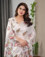 Peach Satin Georgette Floral Digital Printed Saree with Attached Blouse – Elegant Lightweight Saree