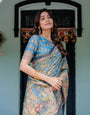 Divine Blue Handloom Cotton Saree with Shankh & Krishna Pallu Motifs – Temple Border & Tassels
