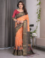 Dual-Tone Mustard & Olive Handloom Saree with Kalamkari-Inspired Bird Motifs & Zari Border | 5.5m Saree + 0.8m Blouse