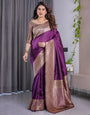 Royal Purple Pure Kanjivaram Silk Saree with Golden Zari Border & Rich Pallu – 5.5m Saree + 0.8m Blouse Piece