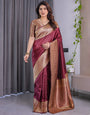 Maroon Pure Kanjivaram Silk Saree with Intricate Golden Zari Weaving & Contrast Blouse – 5.5m Saree + 0.8m Blouse