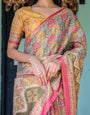 Multicolor Buti & Floral Panel Handloom Cotton Saree with Pink-Green Pallu Art