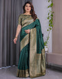 Emerald Green Pure Kanjivaram Silk Saree with Rich Golden Zari Weave & Blouse Piece – 5.5m Saree + 0.8m Blouse