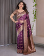 Royal Violet Pure Kanjivaram Silk Saree with Golden Zari Buttas & Rich Floral Border | 5.5m Saree + 0.8m Blouse Piece