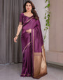 Royal Purple Soft Kanjivaram Silk Saree with Antique Gold Zari Pallu & Blouse | 5.5m Saree + 0.8m Blouse Piece