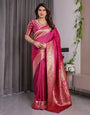 Magenta Pink Pure Kanjivaram Silk Saree with Golden Zari Weaving & Rich Floral Pallu | 5.5m Saree + 0.8m Blouse Piece