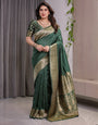 Bottle Green Pure Kanjivaram Silk Saree with Rich Golden Zari Weaving & Traditional Floral Pallu | 5.5m Saree + 0.8m Blouse