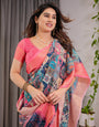 Vibrant Multicolor Cotton Linen Saree with Boho Patchwork Print & Zari Border | Festive Ethnic Wear | With Blouse