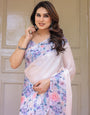 Blush Pink Floral Printed Satin Georgette Saree with Matching Blouse – Soft Elegant Festive & Party Wear