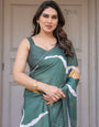 Bottle Green Abstract Printed Satin Georgette Saree with Designer Border & Unstitched Blouse – Modern Party & Office Wear