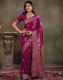Magenta Nylon Viscose Pure Saree with Traditional Woven Border, Heritage Motif Design, Grand Designer Pallu & Tassel Edges