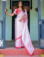 Baby Pink Designer Saree with Mandala Pallu & Polka Dot Blouse | Satin Georgette | Handsfree Pallu Feature