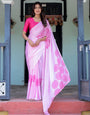 Elegant Baby Pink Satin Feel Saree with Mandala Print & Hot Pink Blouse – Designer Partywear Saree with Attached Blouse Piece